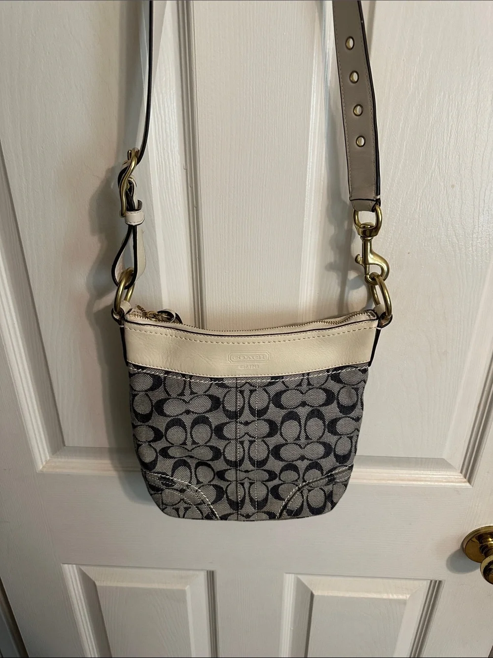 Coach Signature Denim Canvas Crossbody in Chalk and Blue